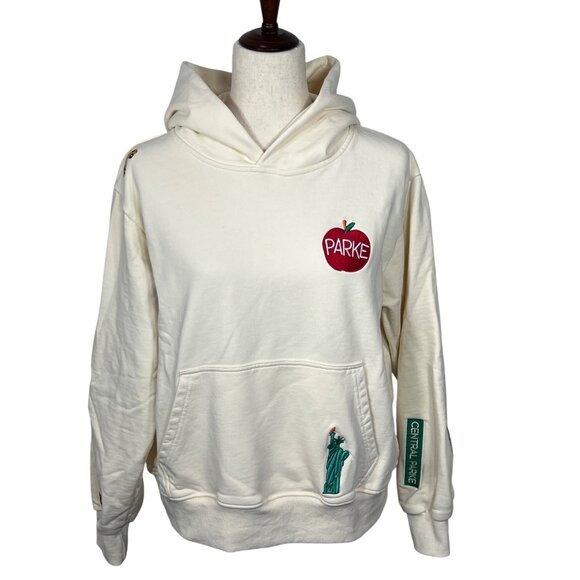 PARKE NYC Exclusive Pop-Up Hooded Sweatshirt Ecru Size S/M - Picture 1 of 5